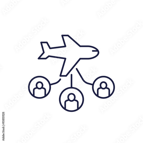 airplane and passengers, flight capacity line icon