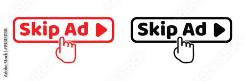 Skip ad button icons sign vector design. Symbol for social media elements on white background.