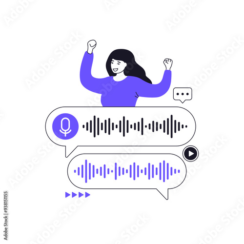 audio note, voice message vector illustration with a girl