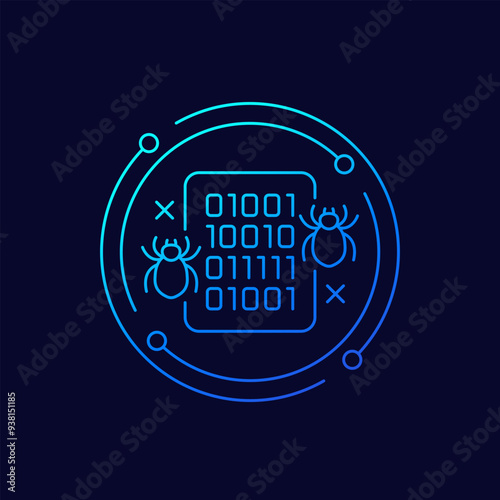 computer bugs, software testing icon, linear design