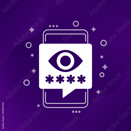 Parental control icon with password, eye and phone, vector
