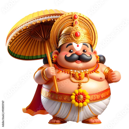 3D illustration of King Mahabali, a mythological character, Onam festival of Kerala isolated on white background photo