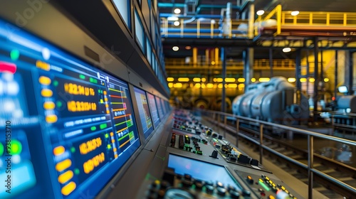 The digital displays monitoring turbine efficiency in a power plant control room