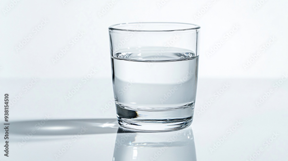 Simple Glass of Water with Subtle Reflections on a White Background Simple Glass of Water with Subtle Reflections on a White Background