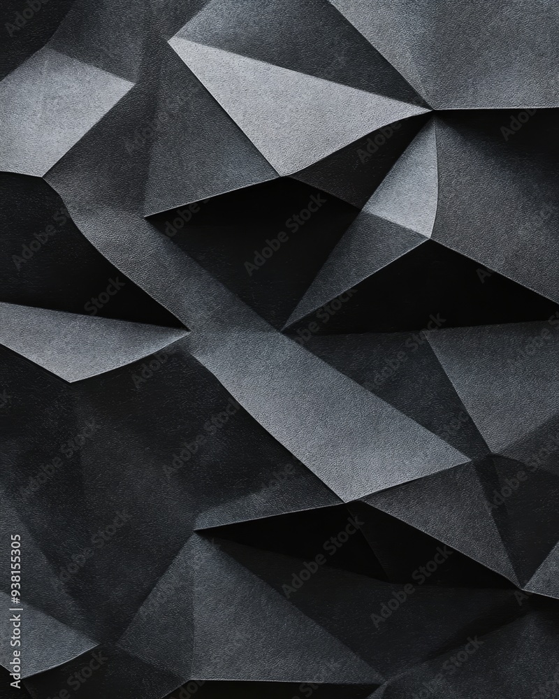 Black geometric paper texture with sharp folds and shadows in a modern abstract design Black geometric paper texture with sharp folds and shadows in a modern abstract design