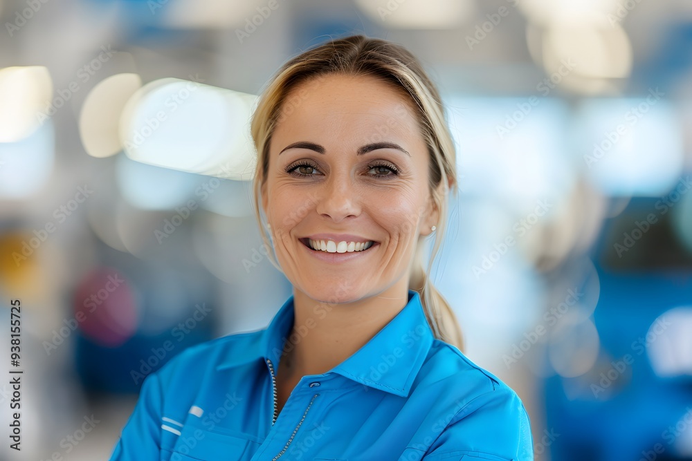 Portrait of a female mechanic working on a car engine in a car repair shop. Portrait of a female mechanic working on a car engine in a car repair shop.