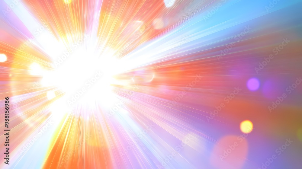 Lens Flare Effect: A bright, colorful lens flare spreading across the frame, with light rays fanning out on a white background.
Lens Flare Effect: A bright, colorful lens flare spreading across the frame, with light rays fanning out on a white background.