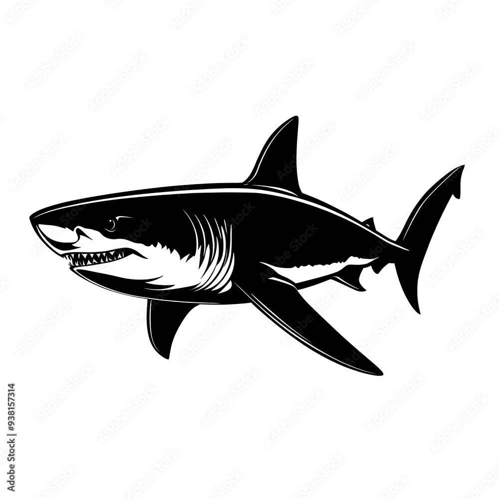 Black and white illustration of a Great White shark. Black and white illustration of a Great White shark.