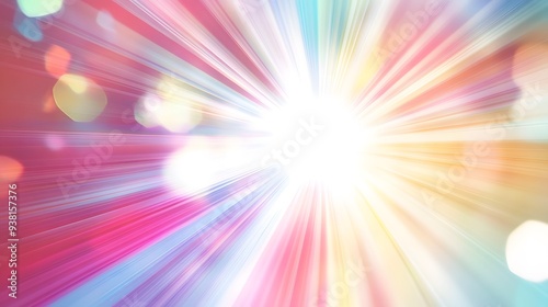 Lens Flare Effect: A bright, colorful lens flare spreading across the frame, with light rays fanning out on a white background. 