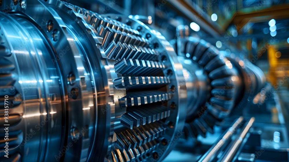 Fototapeta premium The precision engineering of a turbine shaft in a gas power plant