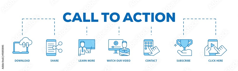 Call to action icon infographic illustration concept with icon of click here, watch our video, subscribe, contact, learn more, share, download icon png and easy to edit Call to action icon infographic illustration concept with icon of click here, watch our video, subscribe, contact, learn more, share, download icon png and easy to edit