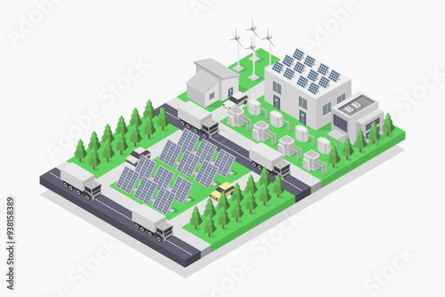 Solar farm panels isometric