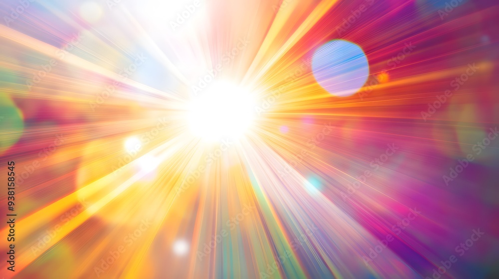 Lens Flare Effect: A bright, colorful lens flare spreading across the frame, with light rays fanning out on a white background.
Lens Flare Effect: A bright, colorful lens flare spreading across the frame, with light rays fanning out on a white background.