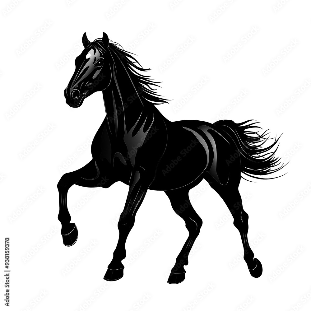 Obraz premium Silhouette of a black horse running, isolated on white background.
