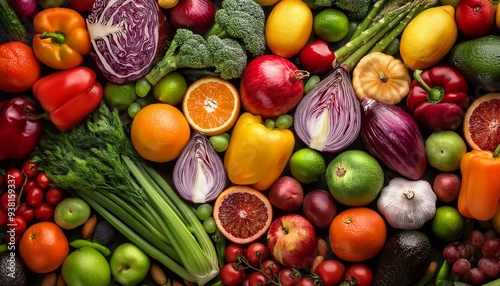 Wallpaper Mural Colorful Arrangement of Fresh Fruits and Vegetables in Abstract Pattern Torontodigital.ca