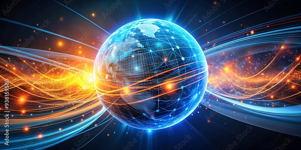 Global Network Convergence: Planet Earth encircled by vibrant streaks of light, symbolizing global communication and data flow. Global Network Convergence: Planet Earth encircled by vibrant streaks of light, symbolizing global communication and data flow.