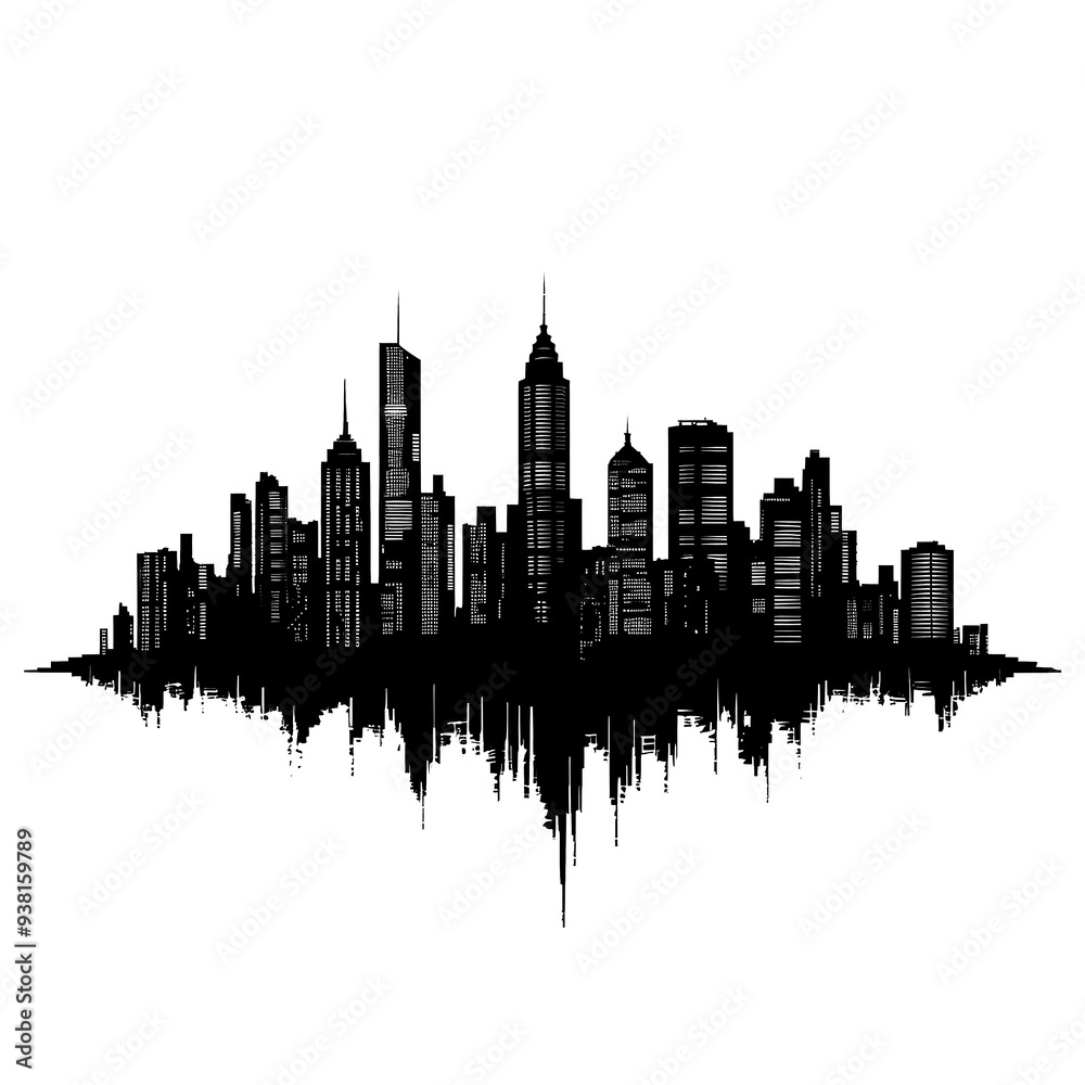 Fototapeta premium Abstract black and white cityscape silhouette with a unique design.