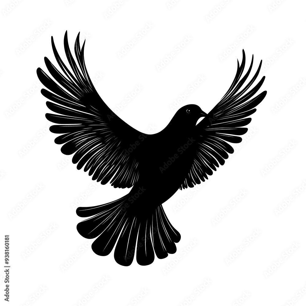 Obraz premium Silhouette of a bird in flight, isolated on white background