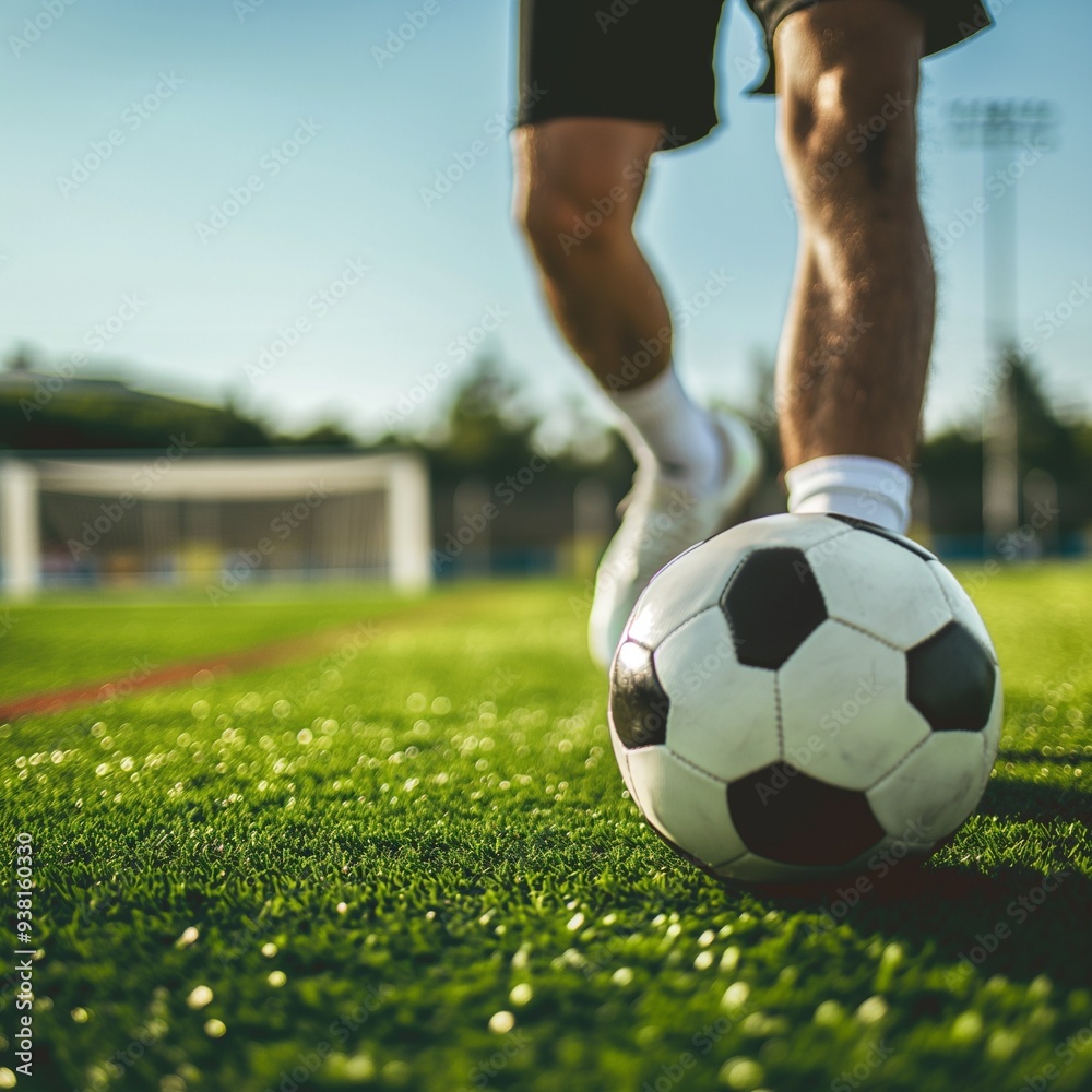 soccer player kicking the ball. soccer player with a ball. close-up of a soccer player with a football on field. man holding a football in soccer playground. sports concept soccer player kicking the ball. soccer player with a ball. close-up of a soccer player with a football on field. man holding a football in soccer playground. sports concept