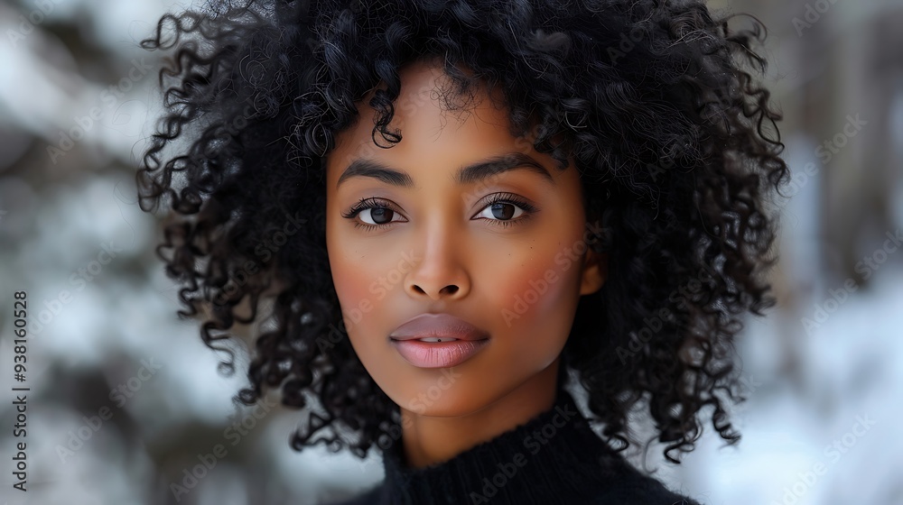 Candid Close-up of Woman with Curly Afro Hair and Soft Focus Background Candid Close-up of Woman with Curly Afro Hair and Soft Focus Background