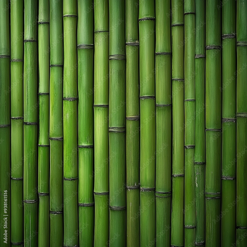Naklejka premium A green bamboo wall background, showcasing natural texture and vibrant color, perfect for eco-friendly and nature-inspired designs