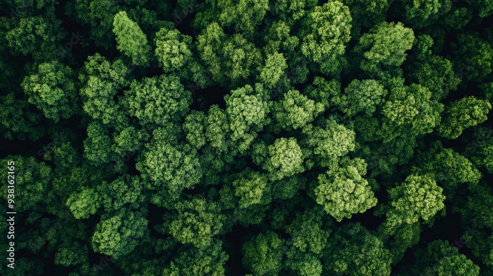 Aerial view of dense green forest with tree canopies creating a natural, lush landscape. Perfect for nature, environment, and ecology themes.