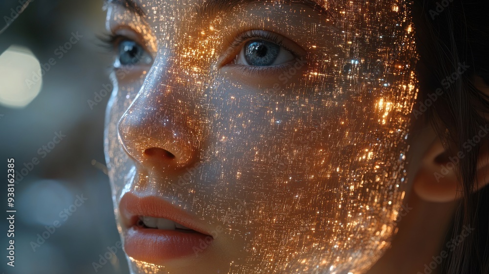 Close Up of a Woman's Face with a Glittering Overlay Close Up of a Woman's Face with a Glittering Overlay