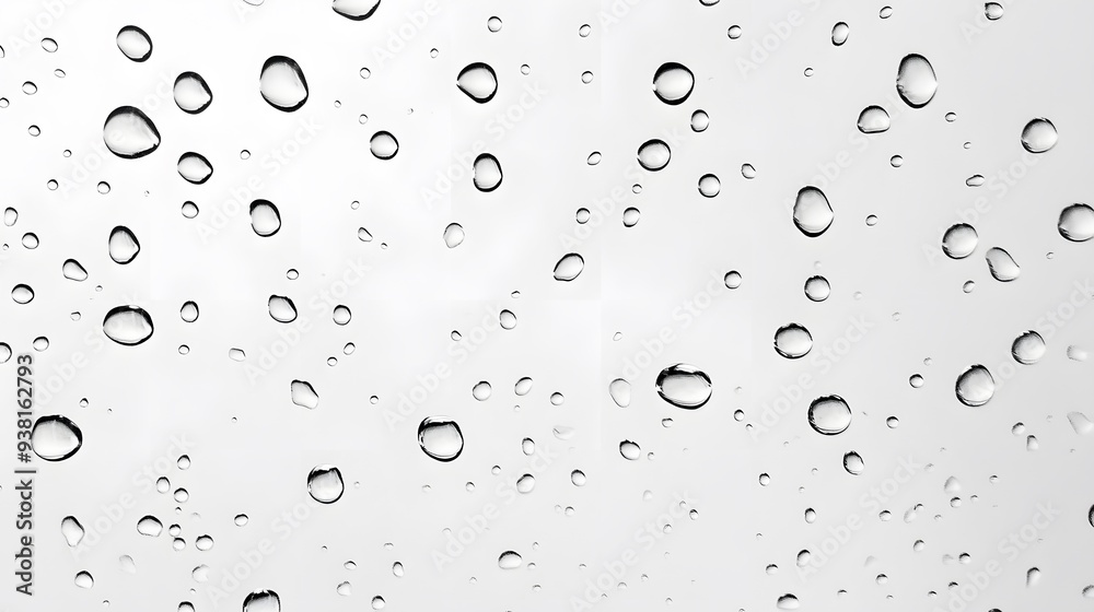 Rain Drops on Glass: Raindrops beading on a transparent surface, creating a refractive effect against a white background.
Rain Drops on Glass: Raindrops beading on a transparent surface, creating a refractive effect against a white background.