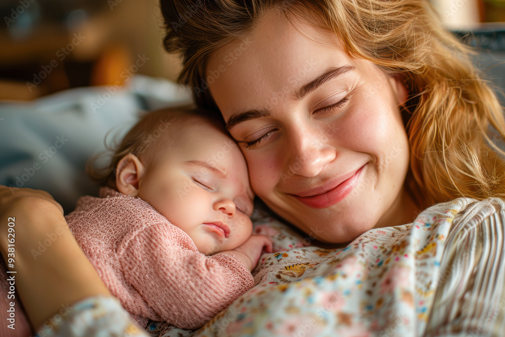 A woman is holding a sleeping baby in her arms A woman is holding a sleeping baby in her arms