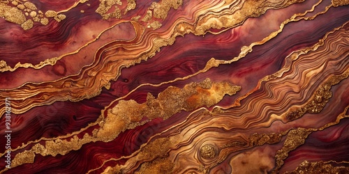 Abstract Gold and Crimson: A mesmerizing abstract art background with swirling, vibrant hues of red, gold, and brown. This captivating pattern evokes feelings of warmth, luxury, and sophistication. 