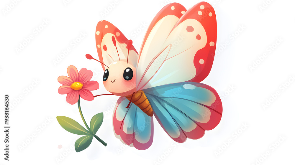 Sticker template with a butterfly-themed cartoon character illustration