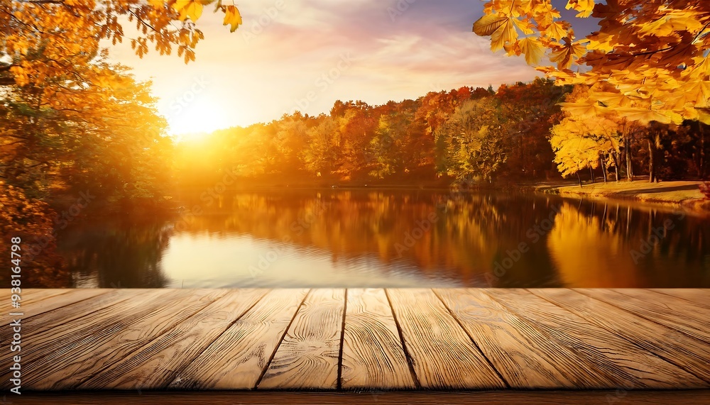 Golden Hour Lake Reflection - An illustration featuring a wooden ...