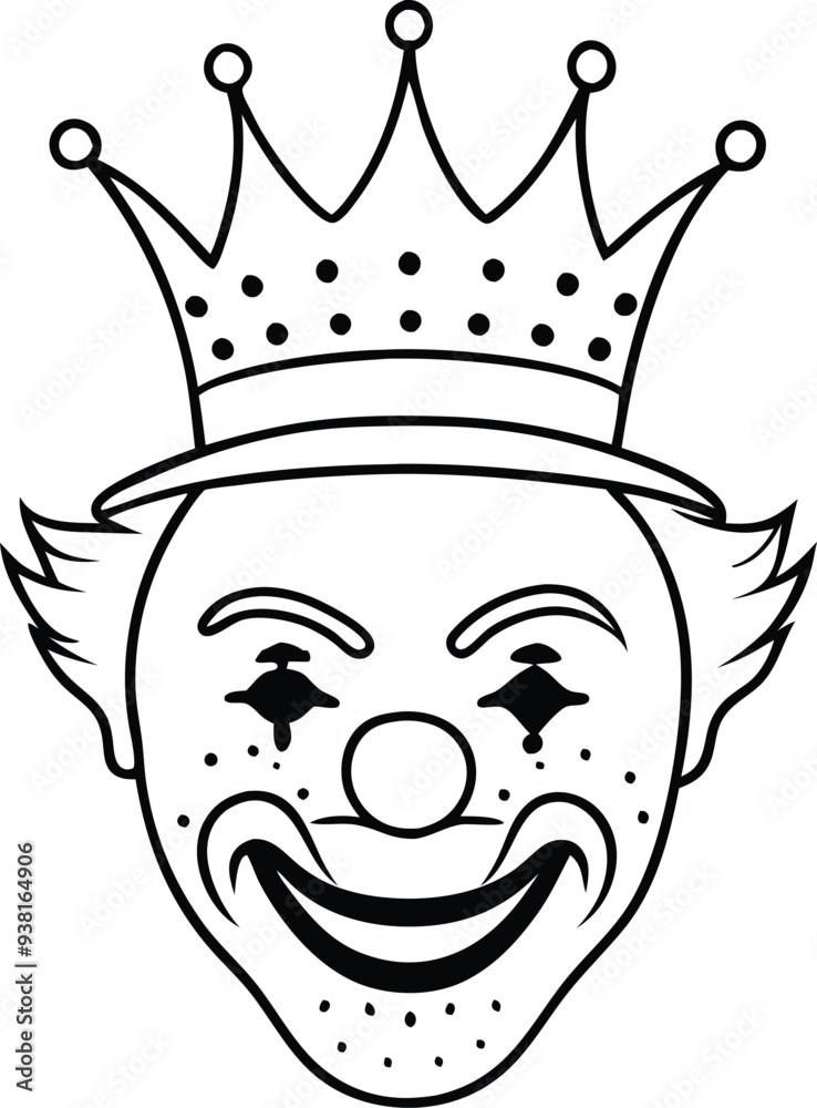 clown with crown line art illustration black and white clown with crown line art illustration black and white