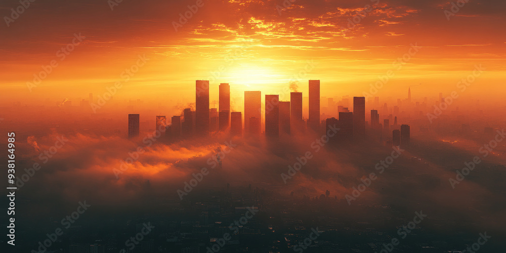 Operating factories that emit a lot of harmful smoke into the atmosphere. Air pollution in cities.The city was filled with thick smog and smoke. Global air pollution. Operating factories that emit a lot of harmful smoke into the atmosphere. Air pollution in cities.The city was filled with thick smog and smoke. Global air pollution.