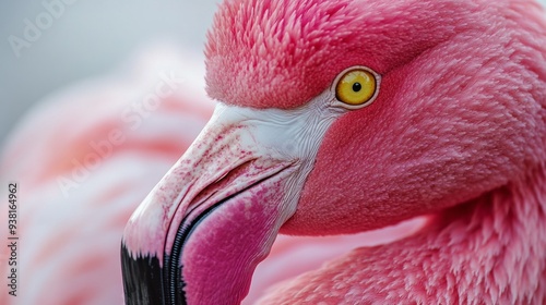 Vibrant flamingo portrait against a white background