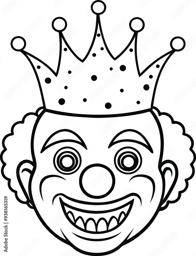 clown with crown line art illustration black and white clown with crown line art illustration black and white