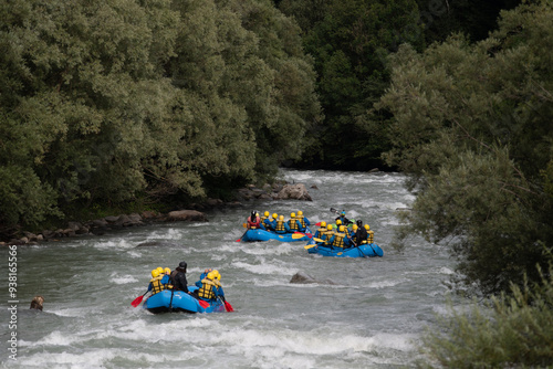Rafting on the Noce river, Val di Sole, Trentino Alto Adige, Italy.