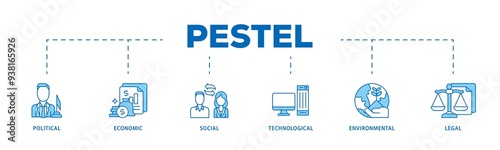 Pestel icon infographic illustration concept with icon of governance, finance, network, automation, ecology, law statement icon png and easy to edit 