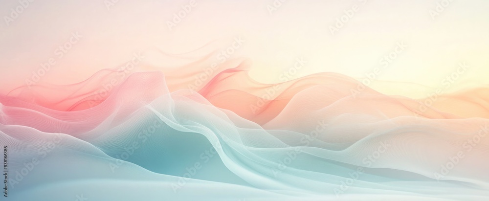 Obraz premium Graceful Banner with Delicate Mist Spreading Over Pastel Gradient Background for a Calming Visual.