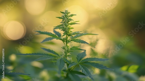 Cannabis plant growing in a lush forest during the summer season