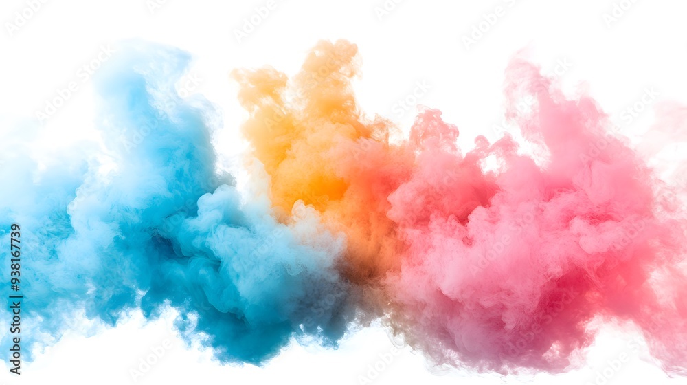 Fototapeta premium Smoke Bomb Explosion: A burst of colorful smoke from a smoke bomb, with plumes billowing out on a crisp white background. 