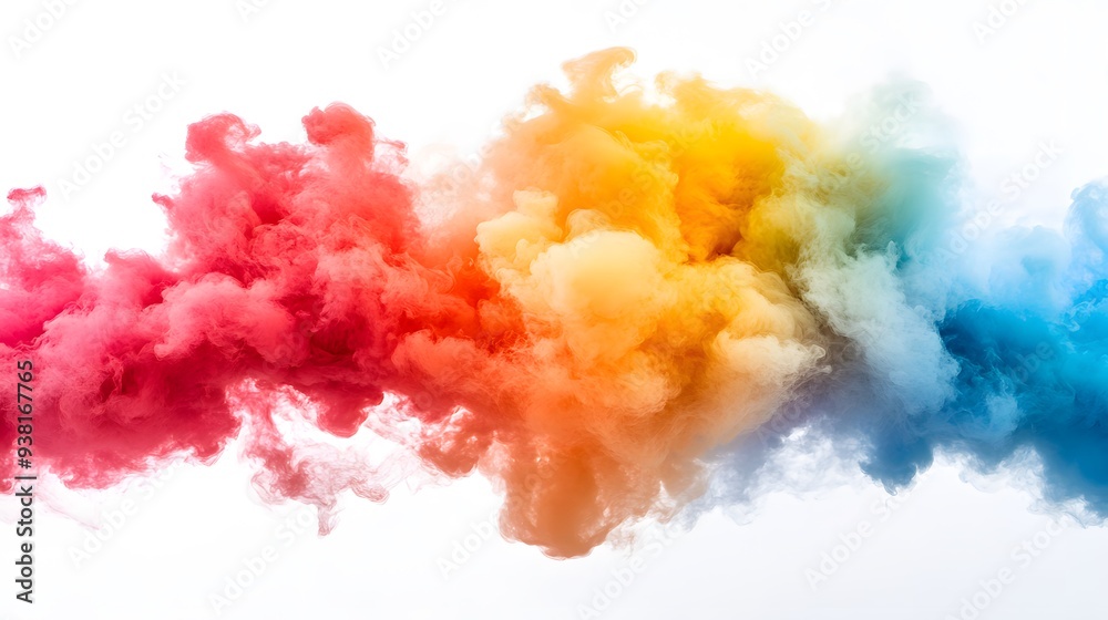 Fototapeta premium Smoke Bomb Explosion: A burst of colorful smoke from a smoke bomb, with plumes billowing out on a crisp white background. 