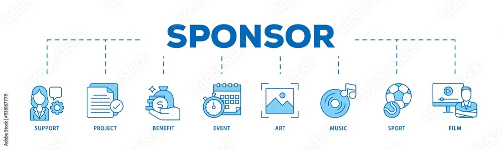 Sponsor icon infographic illustration concept with icon of film, sport, event, music, art, benefit, project, support icon png and easy to edit Sponsor icon infographic illustration concept with icon of film, sport, event, music, art, benefit, project, support icon png and easy to edit