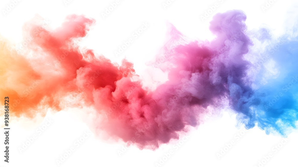 Fototapeta premium Smoke Bomb Explosion: A burst of colorful smoke from a smoke bomb, with plumes billowing out on a crisp white background.
