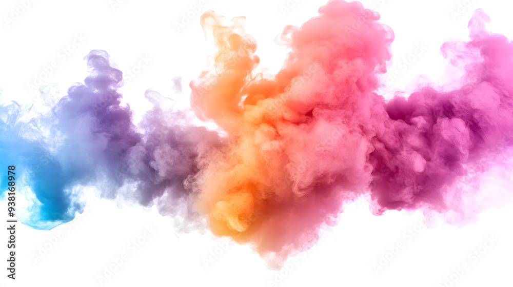 Naklejka premium Smoke Bomb Explosion: A burst of colorful smoke from a smoke bomb, with plumes billowing out on a crisp white background. 