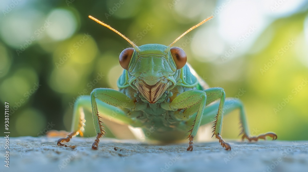 Close-up of a vibrant cicada perched on a rocky surface during golden hour Close-up of a vibrant cicada perched on a rocky surface during golden hour