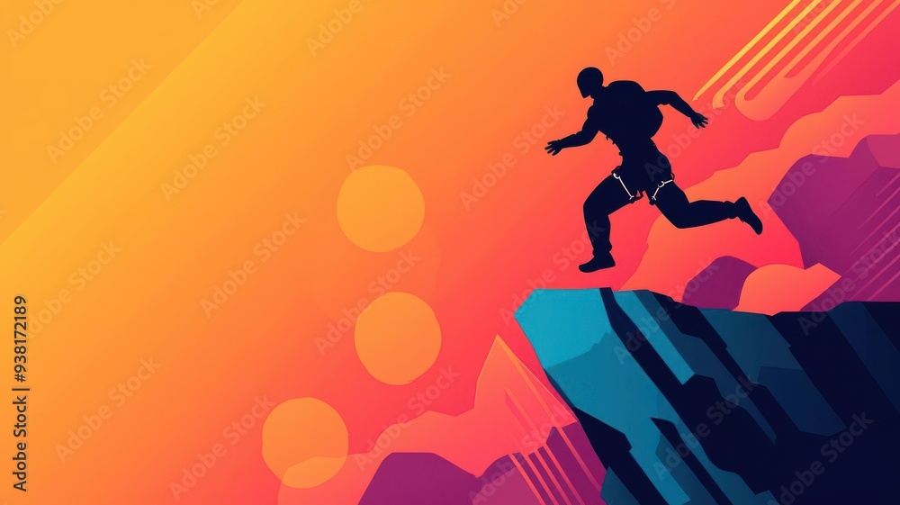 A vibrant silhouette of a runner leaping off a cliff at sunset, symbolizing adventure and freedom in nature. A vibrant silhouette of a runner leaping off a cliff at sunset, symbolizing adventure and freedom in nature.