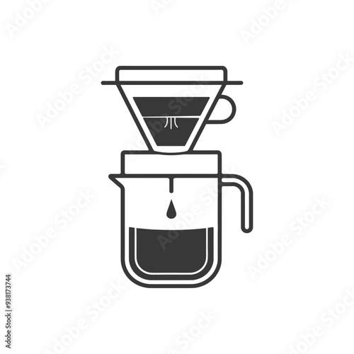 Black and White Illustration of a Pour Over Coffee Maker