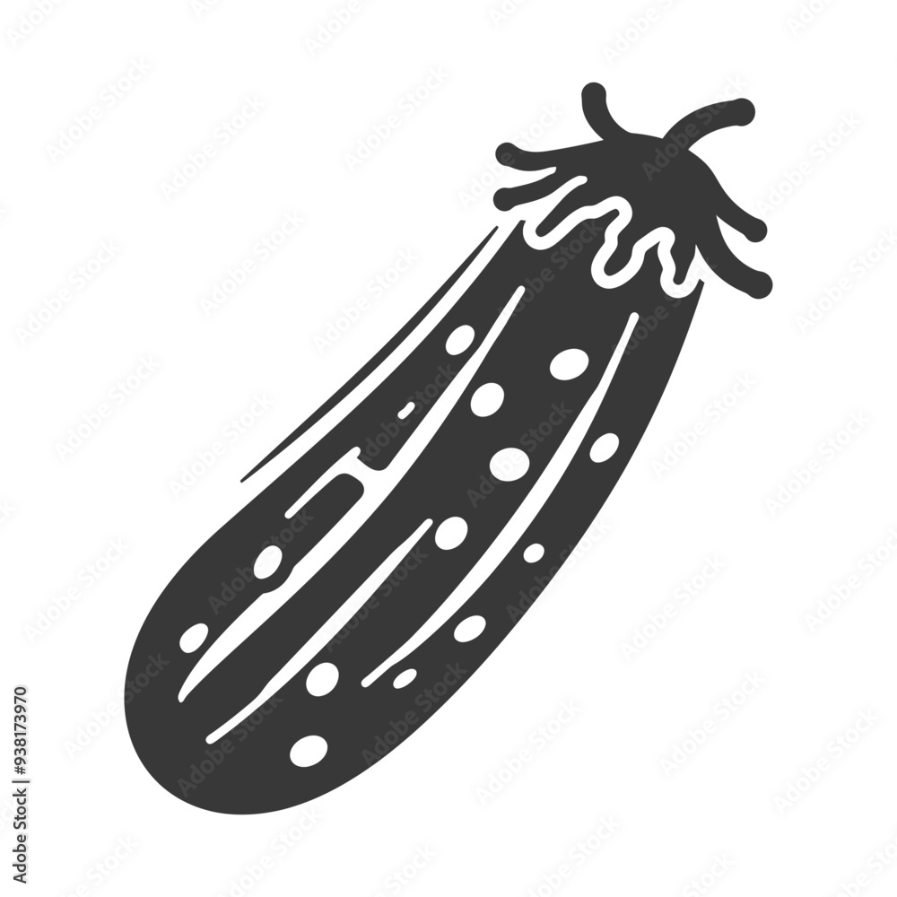 Black and white illustration of a single cucumber Black and white illustration of a single cucumber