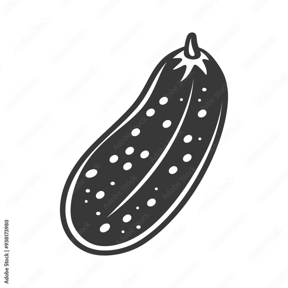 Black and White Illustration of a Single Cucumber Black and White Illustration of a Single Cucumber